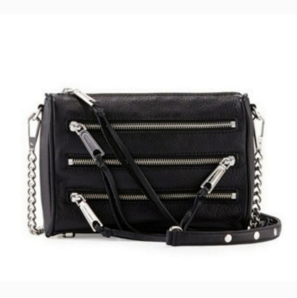 Rebecca Minkoff Black Leather Moto Mini 5 Zip Chain Crossbody Bag - Picture 1 of 11